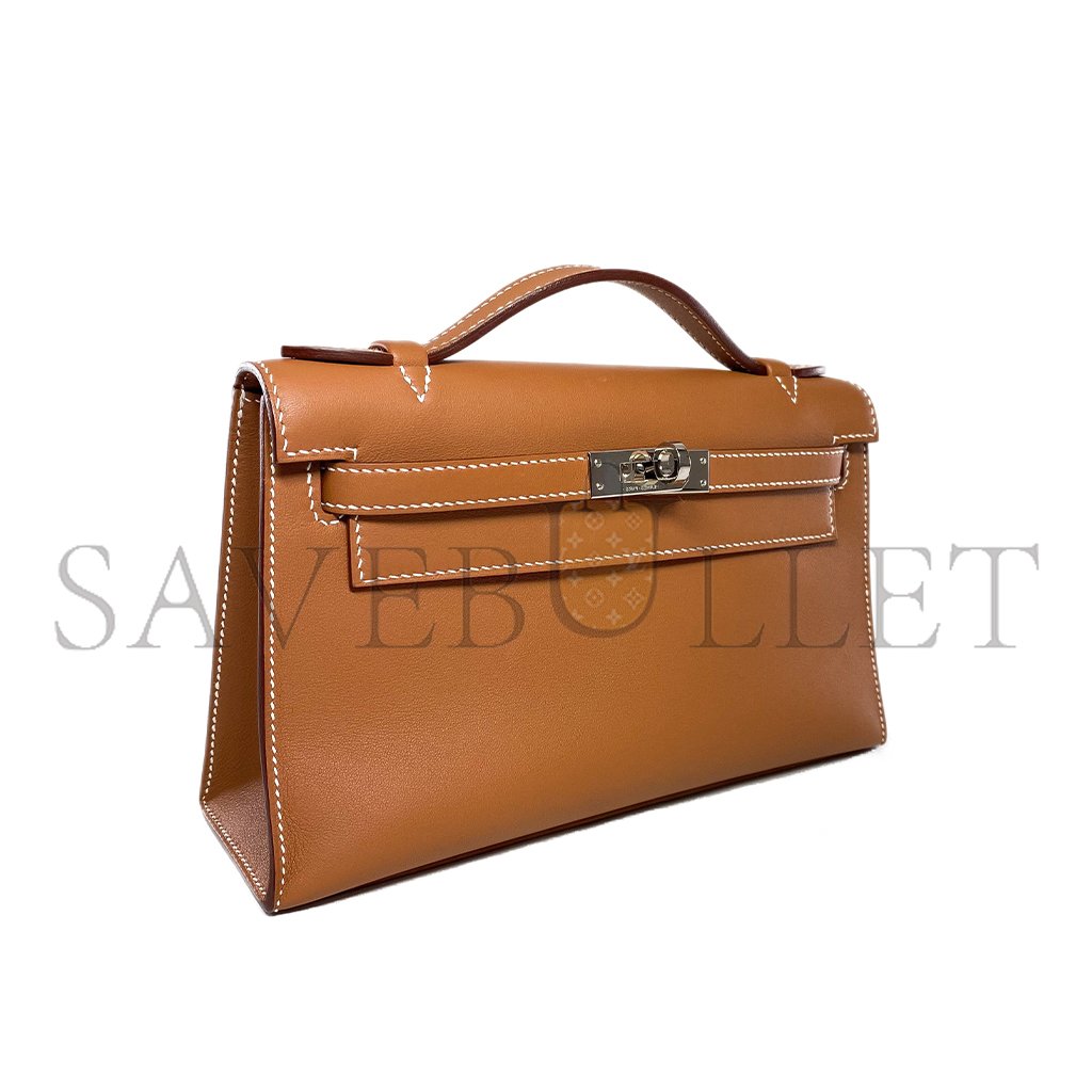 HERMES MASTER KELLY POCHETTE GOLD SWIFT GOLD HARDWARE (22*14*7cm) 